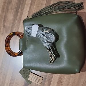 [NWT] Anthropologie Real Suede Olive Green and Tortoise Satchel